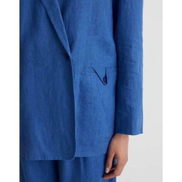 Madewell Double-Breasted Crossover Oversized Blazer Linen Bluestone Large NL227 - Picture 4 of 15